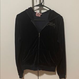 Juicy Couture Black Velour Zip-Up Hoodie